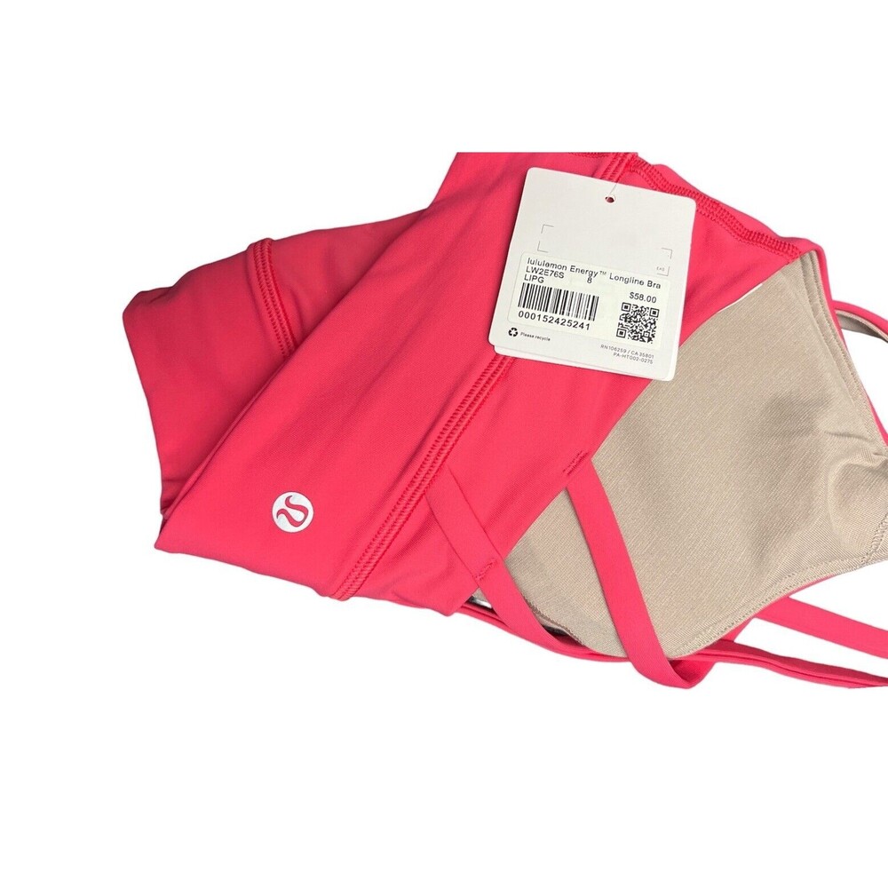 Lululemon Energy Longline Bra Color LIPG  Lip Gloss Pink Size 8 New w/tag $58 - Picture 3 of 3